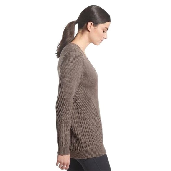 Athleta Sweater Women's Size Extra Small Oversized Coffee Brown V-neck Long Knit - Picture 4 of 12